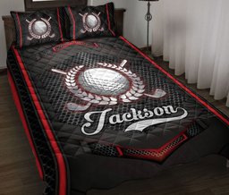 Personalized Golf Quilt Bedding Set, Golf Ball B&W Quilt Blanket With Pillowcases, Custom Name Duvet Cover Set
