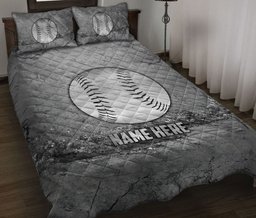Personalized Baseball Quilt Bedding Set, Baseball Scratch Grays Quilt Blanket With Pillowcases, Custom Name Duvet Cover Set, Sports Gifts