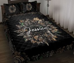 Personalized Hunting Quilt Bedding Set, Sunflower Hunting Mandala Quilt Blanket With Pillowcases, Custom Name Duvet Cover Set