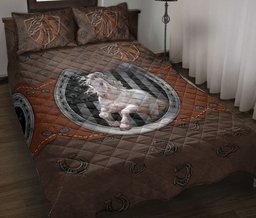 Personalized Quilt Bedding Set, White Horse Horseshoe Farm Quilt Blanket With Pillowcases, Custom Name Duvet Cover Set