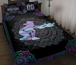 Personalized Softball Quilt Bedding Set, Hologram Mandala Softball Girl Catcher Quilt Blanket With Pillowcases, Duvet Cover Set