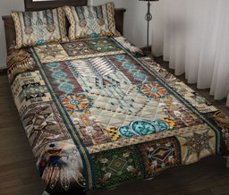 Personalized Native American Quilt Bedding Set, Turquoise Dragonfly I Love You To The Moon And Back Quilt Blanket With Pillowcases, Duvet Cover Set