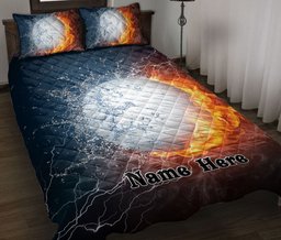 Personalized Golf Quilt Bedding Set, Golf White Ball Fire & Water Quilt Blanket With Pillowcases, Custom Name Duvet Cover Set