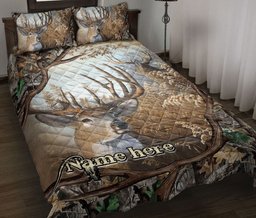 Personalized Hunting Quilt Bedding Set, Deer Hunting Deer Horn Quilt Blanket With Pillowcases, Custom Name Duvet Cover Set