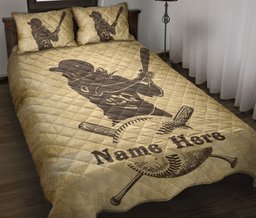 Personalized Softball Quilt Bedding Set, Softball Batter Quilt Blanket With Pillowcases, Custom Name Duvet Cover Set