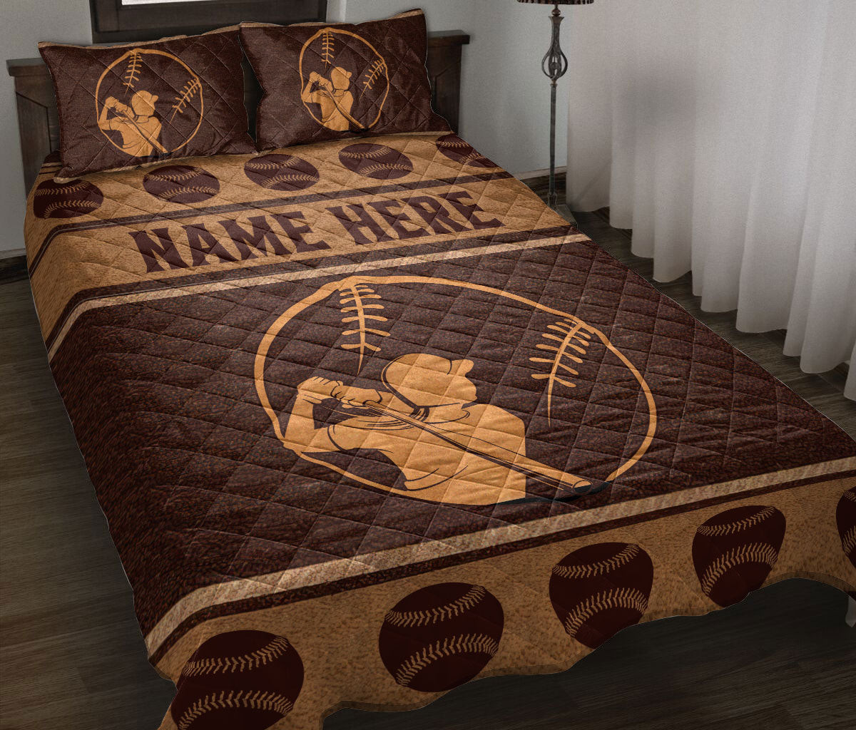 Personalized Softball Quilt Bedding Set, Softball Batter Quilt Blanket With Pillowcases, Custom Name Duvet Cover Set