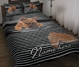 Personalized Bulldog Quilt Bedding Set, French Bulldog Striped Black Dog Quilt Blanket With Pillowcases, Custom Name Duvet Cover Set