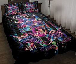 Personalized Skull Quilt Bedding Set, Skull And Mermaid Quilt Blanket With Pillowcases, Custom Name Duvet Cover Set