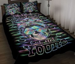Personalized Skull Quilt Bedding Set, Skull And Mermaid Quilt Blanket With Pillowcases, Custom Name Duvet Cover Set