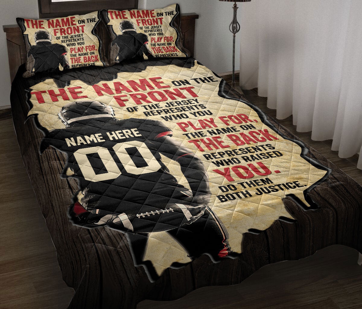Personalized Football Quilt Bedding Set, American Football Try To Score A Touchdown Quilt Blanket With Pillowcases, Duvet Cover Set