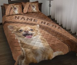 Personalized Chihuahua Quilt Bedding Set, Cute Chihuahua Dog Quilt Blanket With Pillowcases, Custom Name Duvet Cover Set