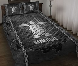 Personalized Turtle Quilt Bedding Set, Turtle Iron Chains Quilt Blanket With Pillowcases, Custom Name Duvet Cover Set