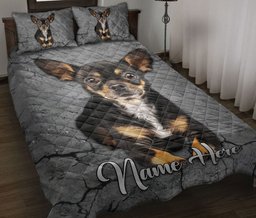 Personalized Chihuahua Quilt Bedding Set, Chihuahua Dog Crack Gray Sliver Quilt Blanket With Pillowcases, Custom Name Duvet Cover Set