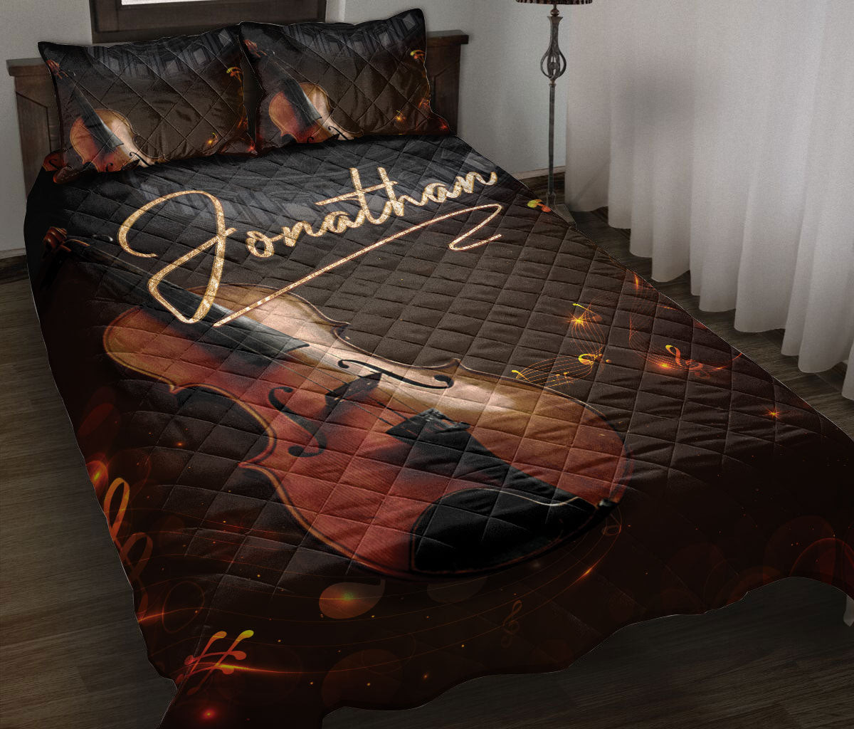 Personalized Quilt Bedding Set, Violin This Is My Favorite Violin Quilt Blanket With Pillowcases, Custom Name Duvet Cover Set