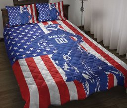 Personalized Motocross Quilt Bedding Set, Dirt Bike Extreme US Flag Motocross Racer Quilt Blanket With Pillowcases, Duvet Cover Set