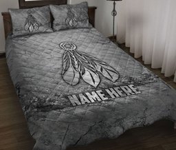 Personalized Native American Quilt Bedding Set, Hunter Deer Hutning Scratch Grays Quilt Blanket With Pillowcases, Custom Name Duvet Cover Set