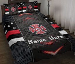 Personalized Firefighter Quilt Bedding Set, Firefighter Thin Red Line Back The Red Carbon Quilt Blanket With Pillowcases, Duvet Cover Set