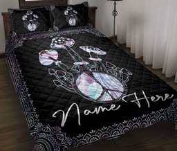 Personalized Hippie Quilt Bedding Set, M Ushrooms Hologram M Ushroom Hippie Quilt Blanket With Pillowcases, Custom Name Duvet Cover Set