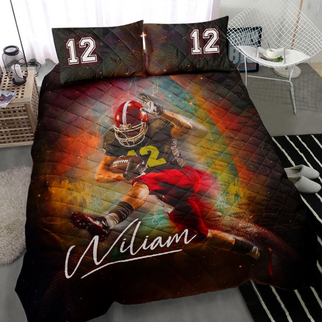 Personalized Football Quilt Bedding Set, America Football Player 3D Printed Quilt Blanket With Pillowcases, Duvet Cover Set