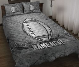 Personalized Football Quilt Bedding Set, Turtle Scratch Grays Quilt Blanket With Pillowcases, Custom Name Duvet Cover Set