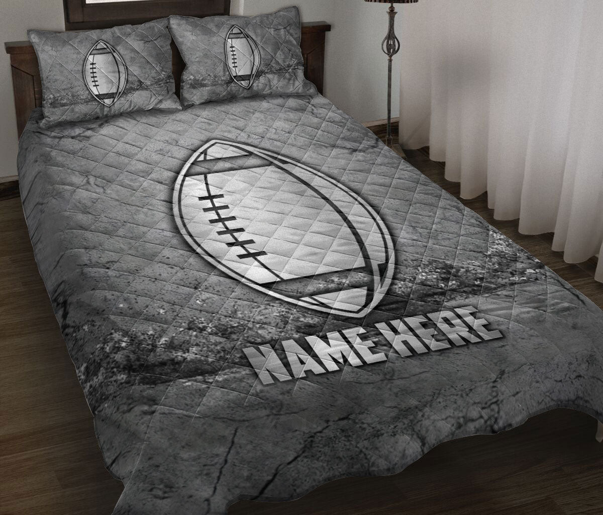 Personalized Football Quilt Bedding Set, Turtle Scratch Grays Quilt Blanket With Pillowcases, Custom Name Duvet Cover Set