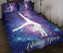 Personalized Gymnastic Quilt Bedding Set, Gymnastics Galaxy Quilt Blanket With Pillowcases, Custom Name Duvet Cover Set