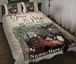 Personalized Horse Quilt Bedding Set, Horse You & Me We Got This Couple Beige Quilt Blanket With Pillowcases, Custom Name Duvet Cover Set