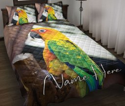 Personalized Conure Quilt Bedding Set, Conure Parrots Birds Parrot Quilt Blanket With Pillowcases, Custom Name Duvet Cover Set