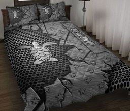 Personalized Turtle Quilt Bedding Set, Turtle Crack Silver Quilt Blanket With Pillowcases, Custom Name Duvet Cover Set