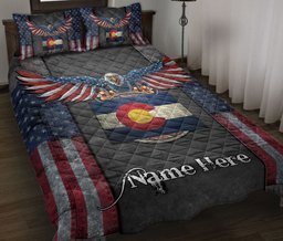 Personalized Colorado Quilt Bedding Set, Eagle Colorado State Map Flag American US Flag Quilt Blanket With Pillowcases, Duvet Cover Set