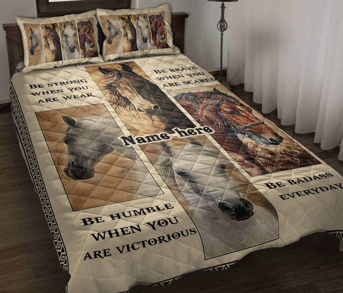 Personalized Horse Quilt Bedding Set, Be Strong When You Are Weak Quilt Blanket With Pillowcases, Custom Name Duvet Cover Set