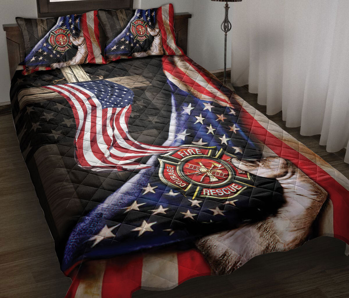 Personalized Christian, Jesus, God, Bible Firefighter Quilt Bedding Set, Quilt Blanket With Pillowcases, Duvet Cover Set