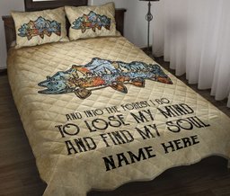 Personalized Fishing Quilt Bedding Set, Fishing Bass Fish Into Theest I Go Beige Quilt Blanket With Pillowcases, Custom Name Duvet Cover Set