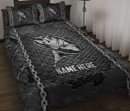 Personalized Fishing Quilt Bedding Set, Fishing Iron Chains Quilt Blanket With Pillowcases, Custom Name Duvet Cover Set