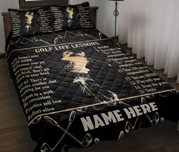 Personalized Golf Quilt Bedding Set, Goft Lessons Beige Quilt Blanket With Pillowcases, Custom Name Duvet Cover Set