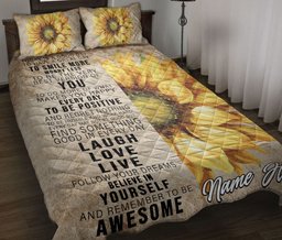 Personalized Sunflower Quilt Bedding Set, Today Is A Good Day Sunflower Floral Beige Quilt Blanket With Pillowcases, Custom Name Duvet Cover Set