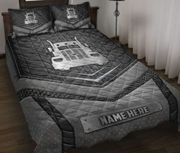 Personalized Trucker Quilt Bedding Set, Trucker Truck Driver Silvers Quilt Blanket With Pillowcases, Custom Name Duvet Cover Set