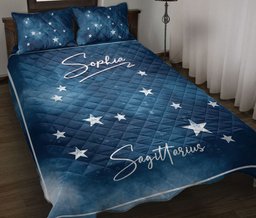 Personalized Zodiac Quilt Bedding Set, Sagittari USZodiac Sign Horoscopes Quilt Blanket With Pillowcases, Custom Name Duvet Cover Set