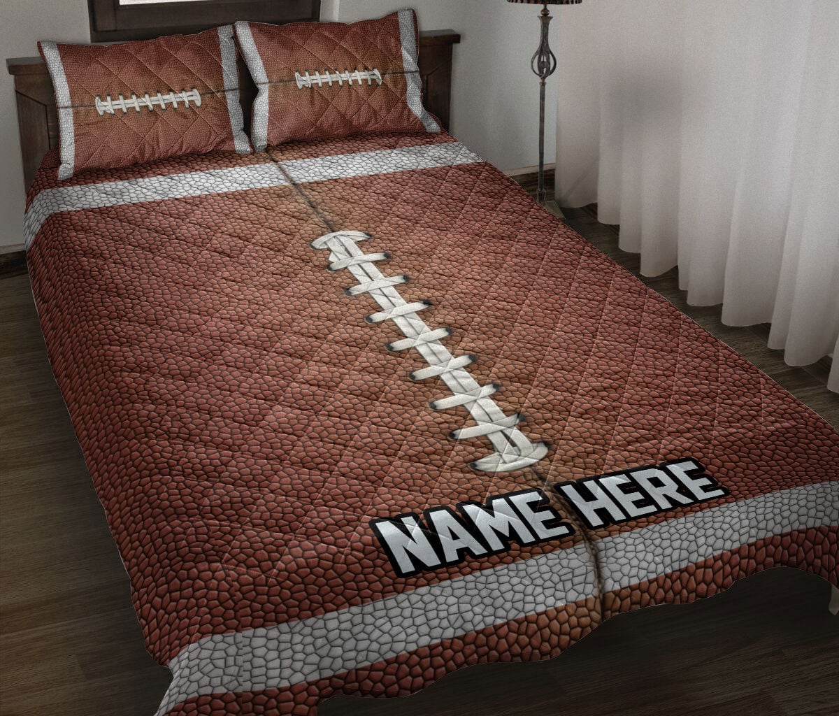 Personalized Football Quilt Bedding Set, Football Balls Quilt Blanket With Pillowcases, Custom Name Duvet Cover Set