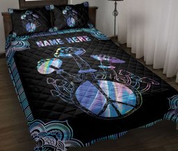Personalized Hippie Quilt Bedding Set, Hippie M Ushroom Mandala Quilt Blanket With Pillowcases, Custom Name Duvet Cover Set