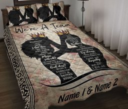 Personalized African Quilt Bedding Set, African Afro American Black Couple Team King & Queen Quilt Blanket With Pillowcases, Duvet Cover Set