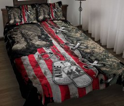 Personalized Veteran Quilt Bedding Set, Veteran Boots & Hat Soldier Backpack Boost Army Quilt Blanket With Pillowcases, Duvet Cover Set