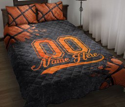 Personalized Basketball Quilt Bedding Set, Basketball Orange Ball Watercolor Quilt Blanket With Pillowcases, Duvet Cover Set