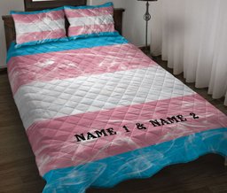 Personalized LGBTQuilt Bedding Set, LGBTTransgender Pride Flag Smoke Quilt Blanket With Pillowcases, Custom Name Duvet Cover Set