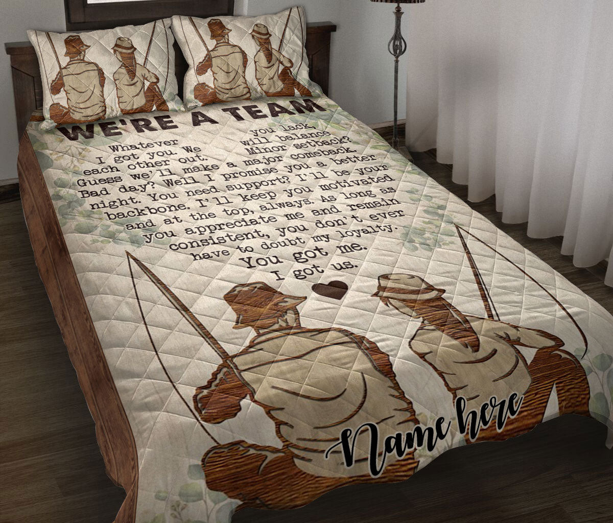 Personalized Fishing Quilt Bedding Set, Fishing We'Re A Team Couple Couple Quilt Blanket With Pillowcases, Custom Name Duvet Cover Set