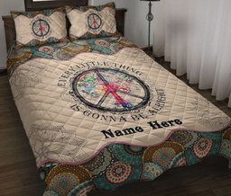 Personalized Hippie Quilt Bedding Set, Hippie Peace Sign Mandala Floral Quilt Blanket With Pillowcases, Custom Name Duvet Cover Set