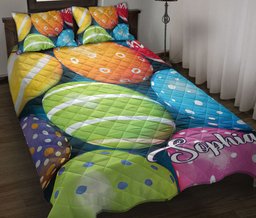 Personalized Easter Quilt Bedding Set, 3D Sugar Egg Seasonal Farm Quilt Blanket With Pillowcases, Custom Name Duvet Cover Set