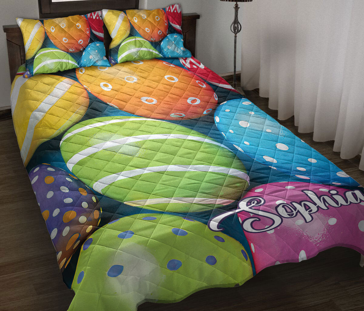 Personalized Easter Quilt Bedding Set, 3D Sugar Egg Seasonal Farm Quilt Blanket With Pillowcases, Custom Name Duvet Cover Set