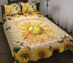 Personalized Softball Quilt Bedding Set, Softball Sunflower Quilt Blanket With Pillowcases, Custom Name Duvet Cover Set