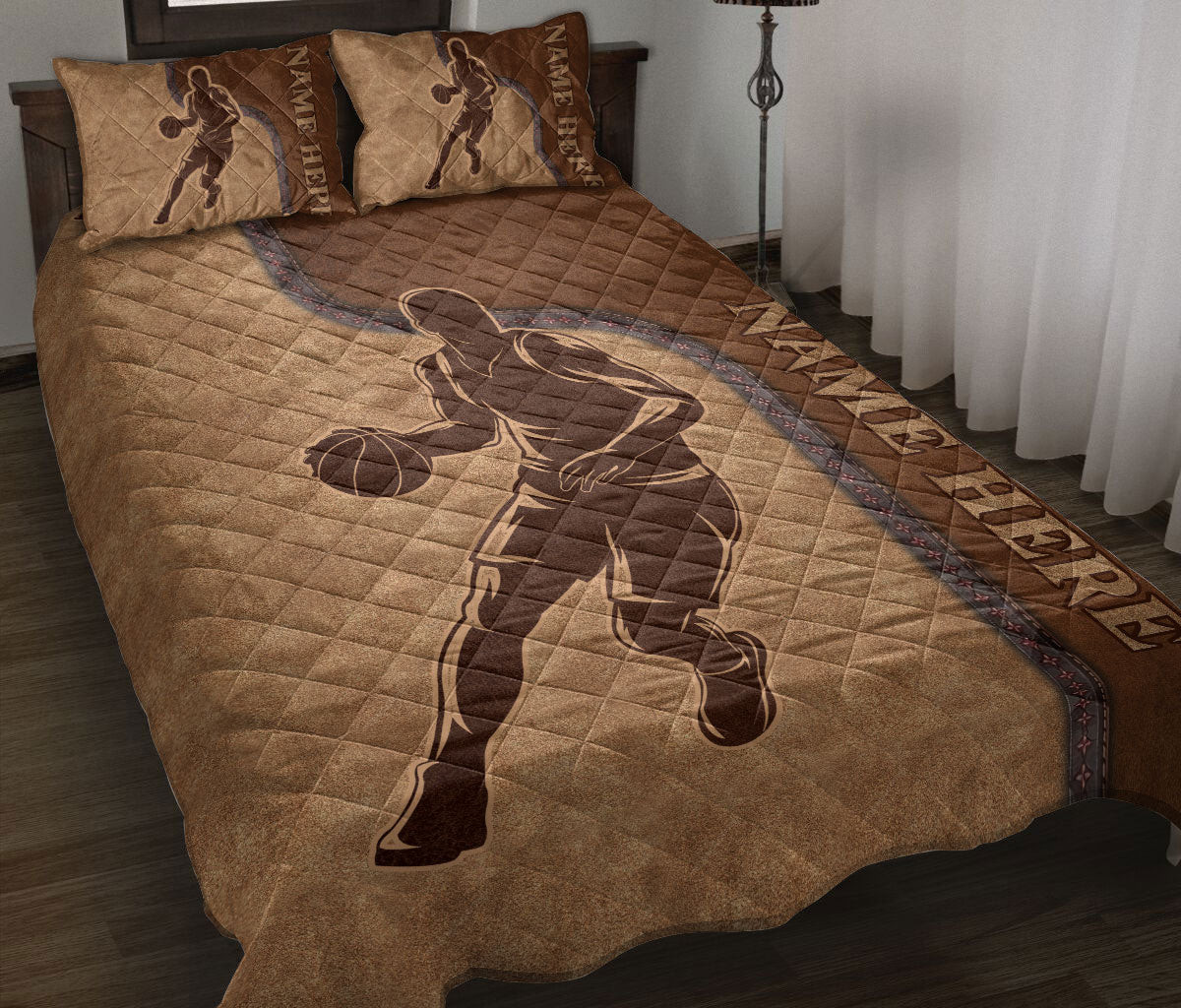 Personalized Basketball Quilt Bedding Set, Basketball Batter Quilt Blanket With Pillowcases, Custom Name Duvet Cover Set